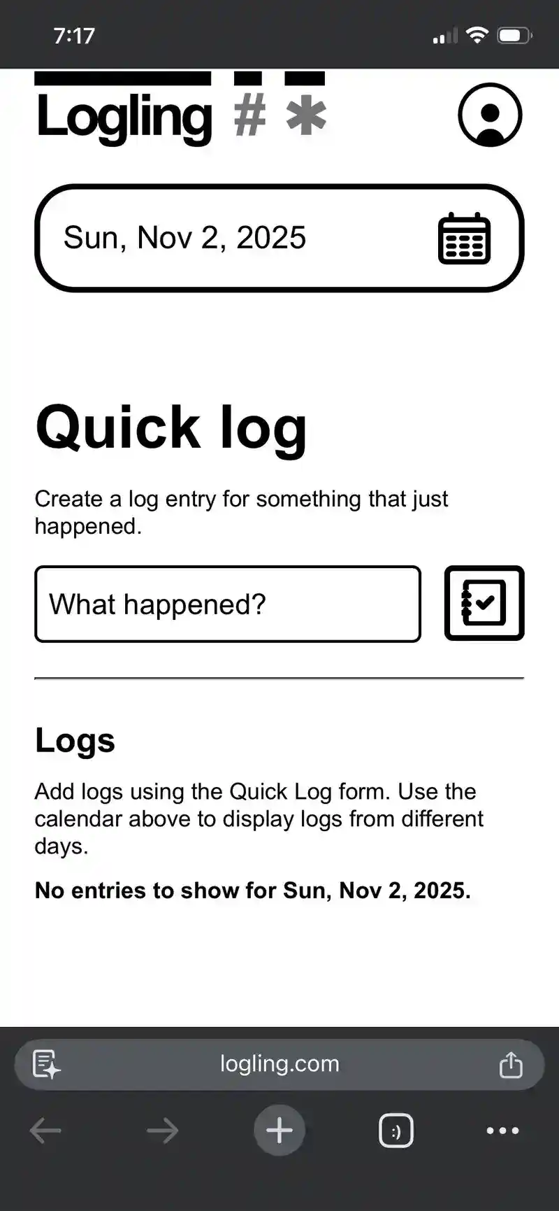 Animation showing how to add an entry on Logling